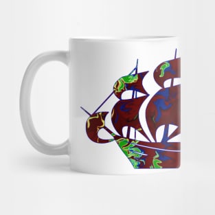 Galaxy Shores Haven Liquid Art Sailing Ship Silhouette Mug